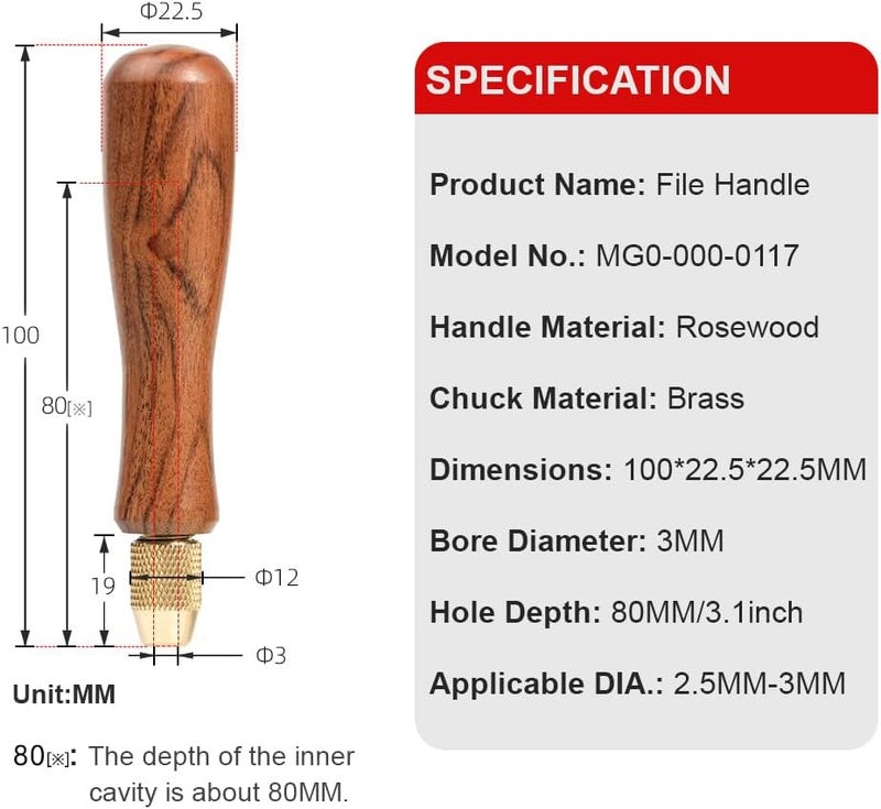 Tocool Wood File Handle Wooden Handles with Brass Collet Chuck for Small Files with a Tang Diameter of 2.5MM-3MM - Image 2